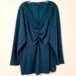 Lane Bryant Teal Long Sleeve Sparkle Top Blouse